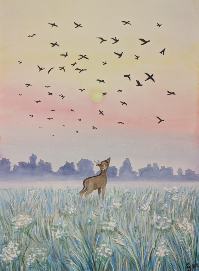 Deer with Birds